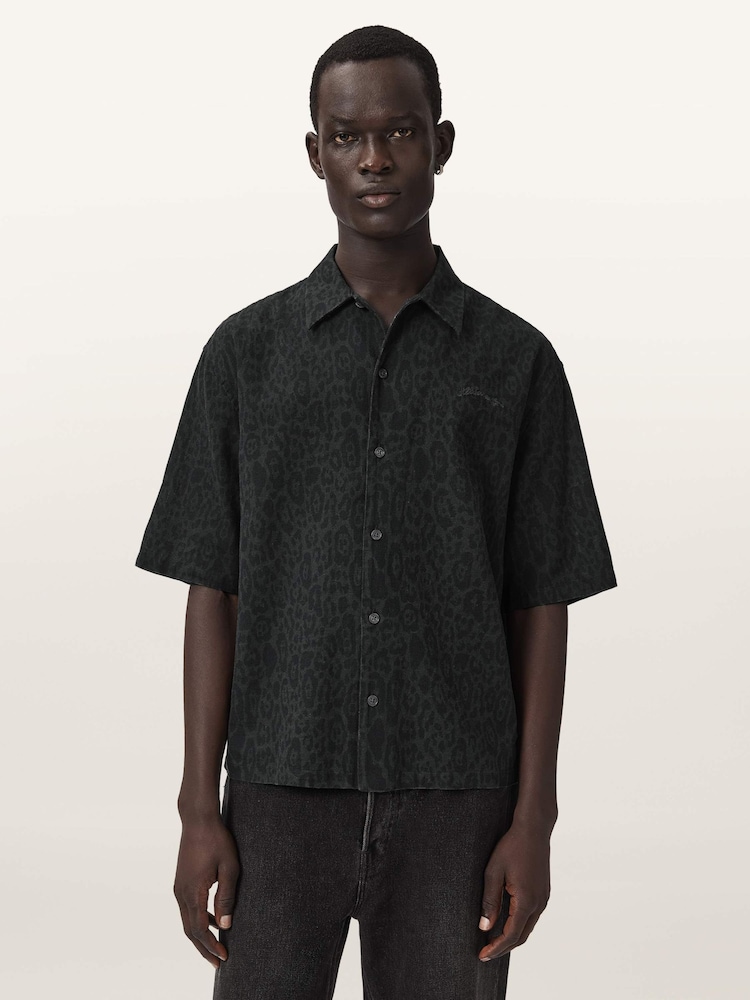 AllSaints Charcoal Grey Leopardo Short Sleeve Shirt - Image 1 of 6