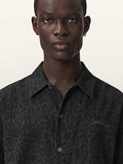AllSaints Charcoal Grey Leopardo Short Sleeve Shirt - Image 3 of 6