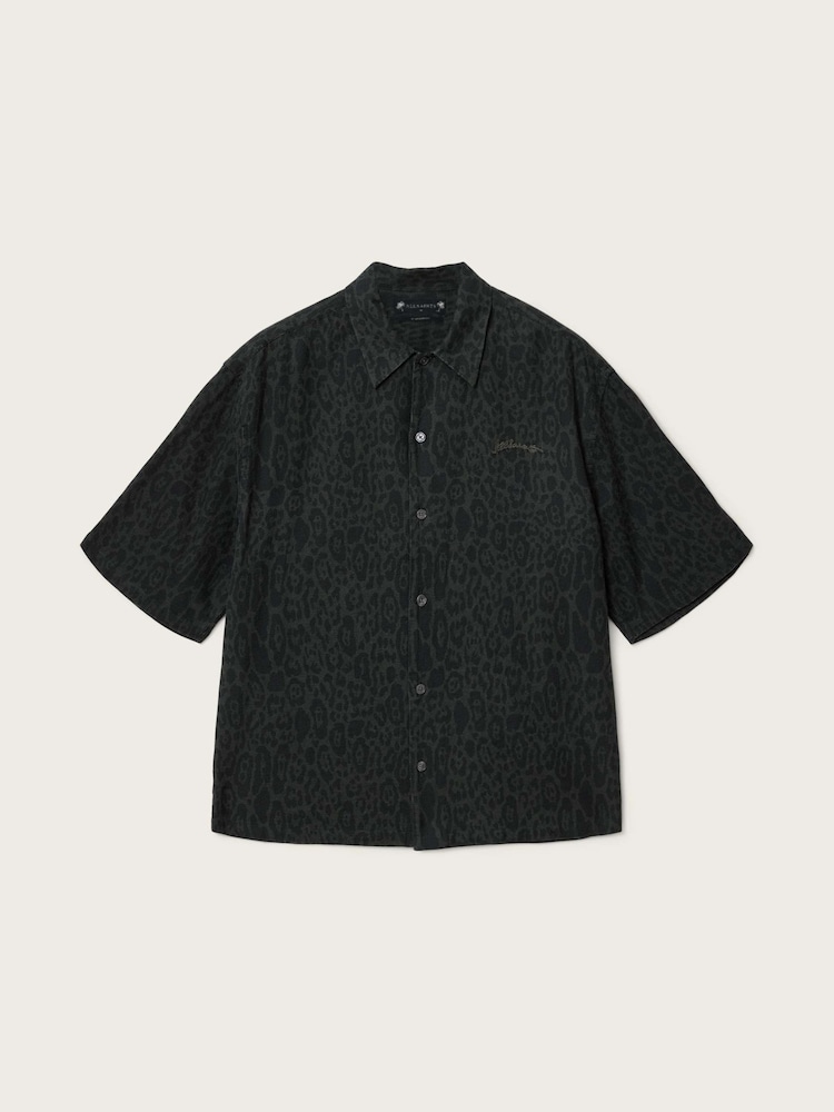 AllSaints Charcoal Grey Leopardo Short Sleeve Shirt - Image 6 of 6