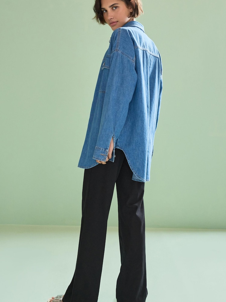 Schwarz - Denim-Hose aus Jersey mit weitem Bein - Bild 2 von 7 Schwarz - Denim-Hose aus Jersey mit weitem Bein - Bild 2 von 7
