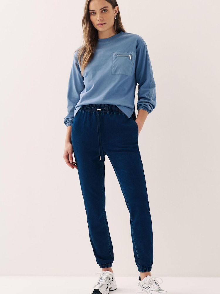 Dark Blue Cosy Denim Joggers - Image 1 of 9