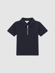 Reiss Navy Creed Junior Textured Half-Zip Polo Shirt - Image 2 of 6