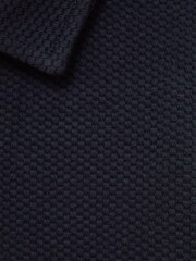 Reiss Navy Creed Junior Textured Half-Zip Polo Shirt - Image 6 of 6