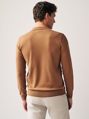 Camel Brown Regular Knitted Long Sleeve Polo Shirt - Image 3 of 7