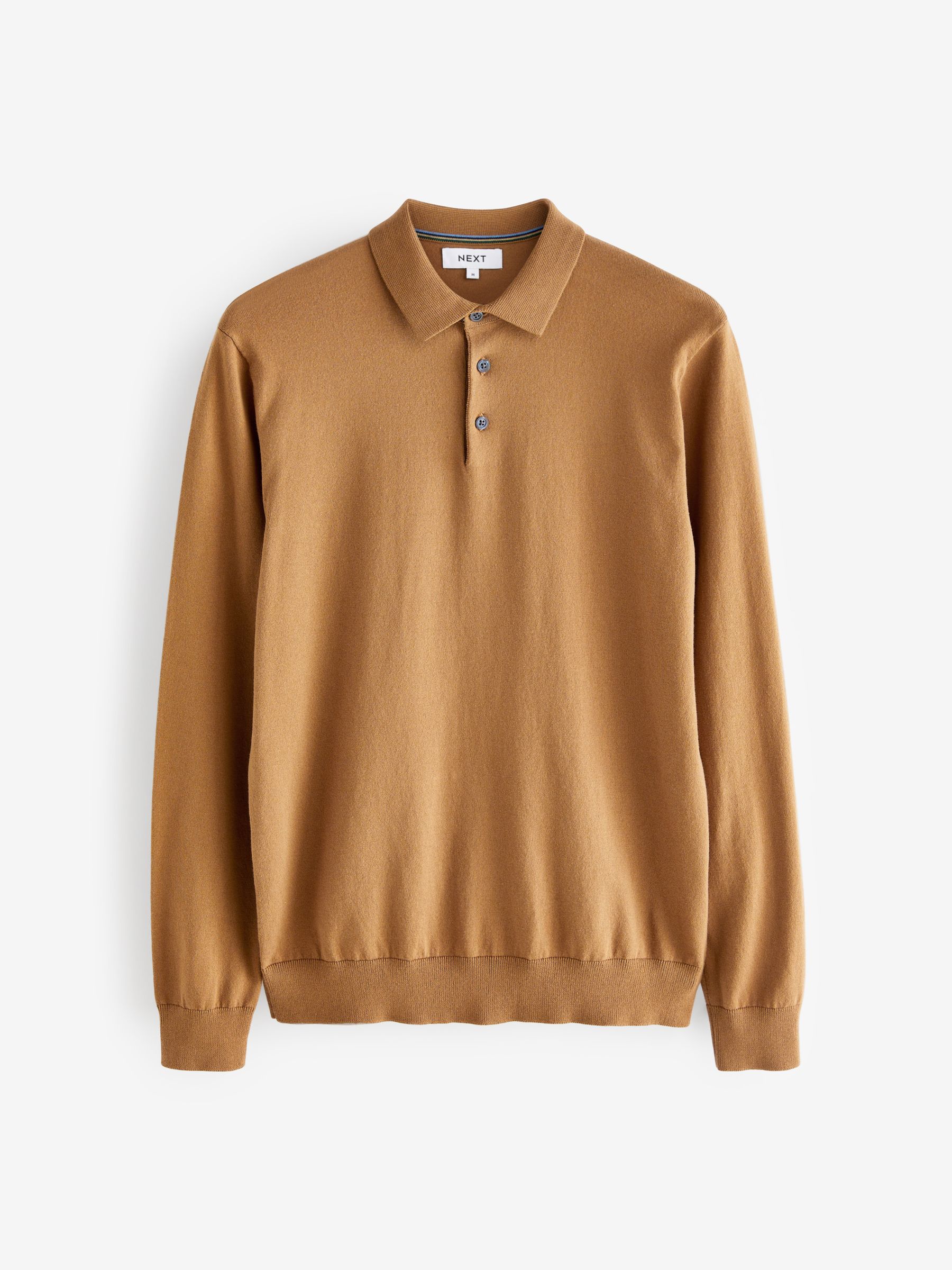Buy Camel Brown Regular Knitted Long Sleeve Polo Shirt from Buy Camel Brown Regular Knitted Long Sleeve Polo Shirt from