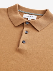 Camel Brown Regular Knitted Long Sleeve Polo Shirt - Image 6 of 7