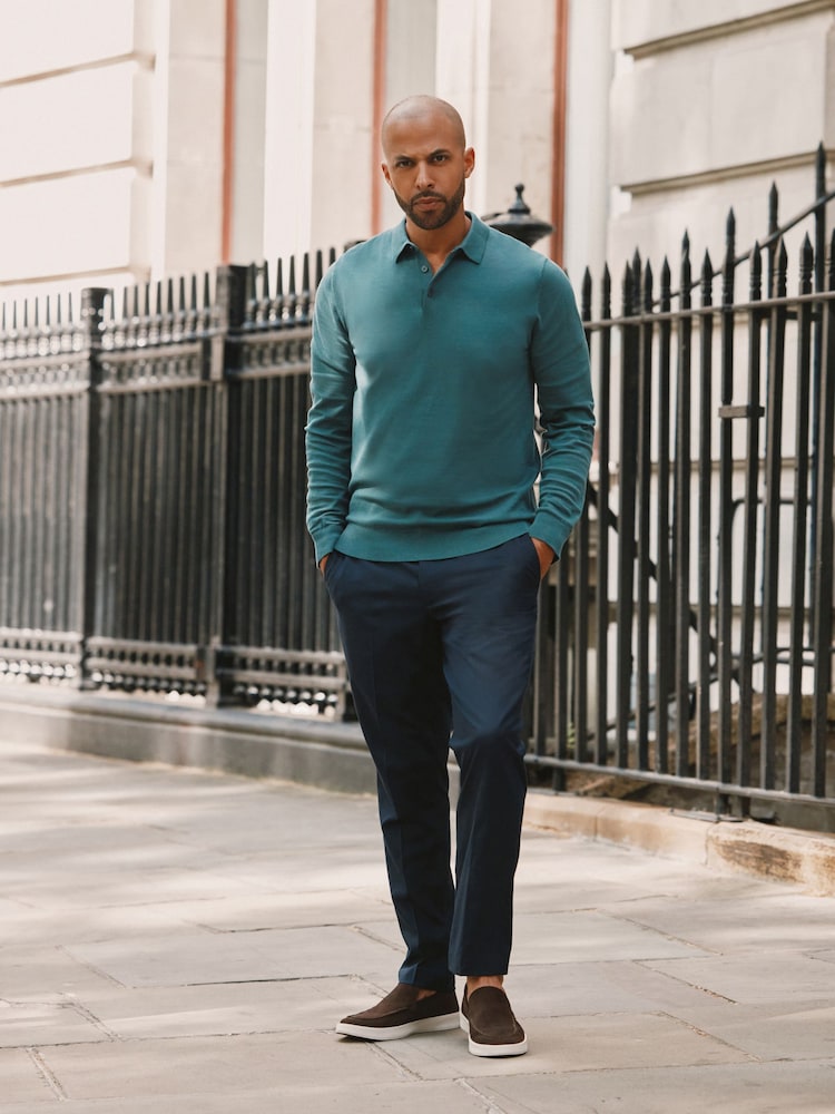 Green Regular Knitted Long Sleeve Polo Shirt - Image 2 of 5