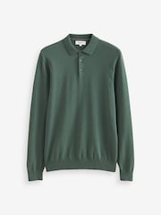 Green Regular Knitted Long Sleeve Polo Shirt - Image 3 of 5