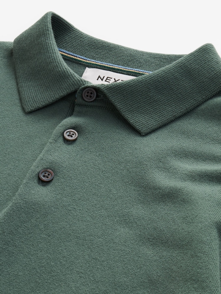 Green Regular Knitted Long Sleeve Polo Shirt - Image 5 of 5