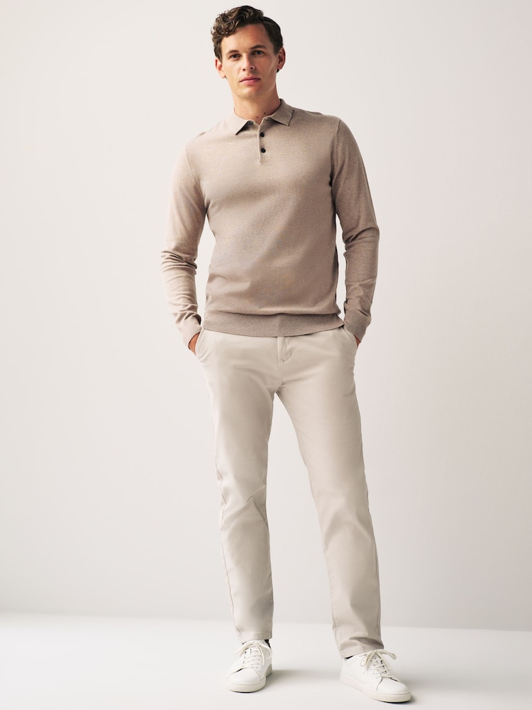 Neutral Regular Knitted Long Sleeve Polo Shirt - Image 2 of 6