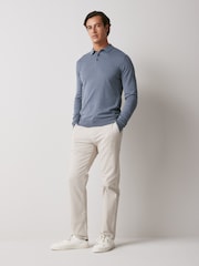 Slate Blue Regular Knitted Long Sleeve Polo Shirt - Image 2 of 5