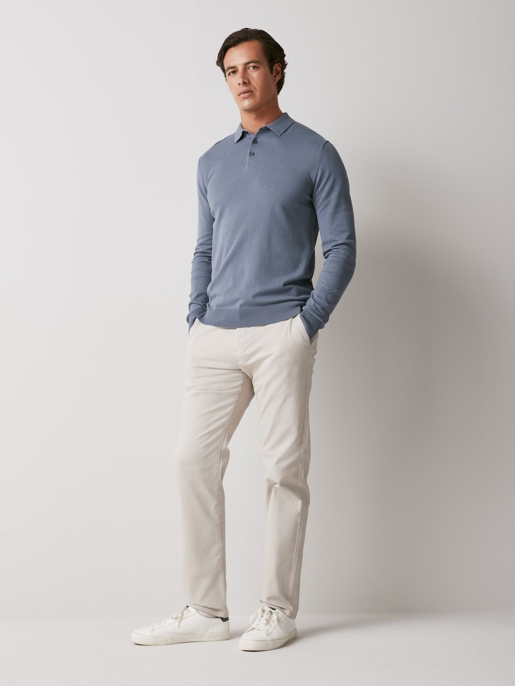 Slate Blue Regular Knitted Long Sleeve Polo Shirt - Image 2 of 5