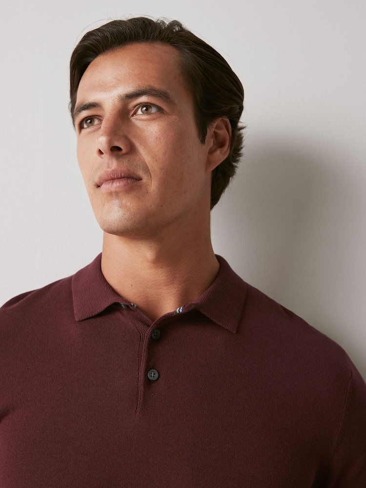 Port Purple Regular Knitted Long Sleeve Polo Shirt - Image 1 of 7