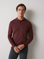 Port Purple Regular Knitted Long Sleeve Polo Shirt - Image 4 of 7