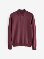 Port Purple Regular Knitted Long Sleeve Polo Shirt - Image 5 of 7