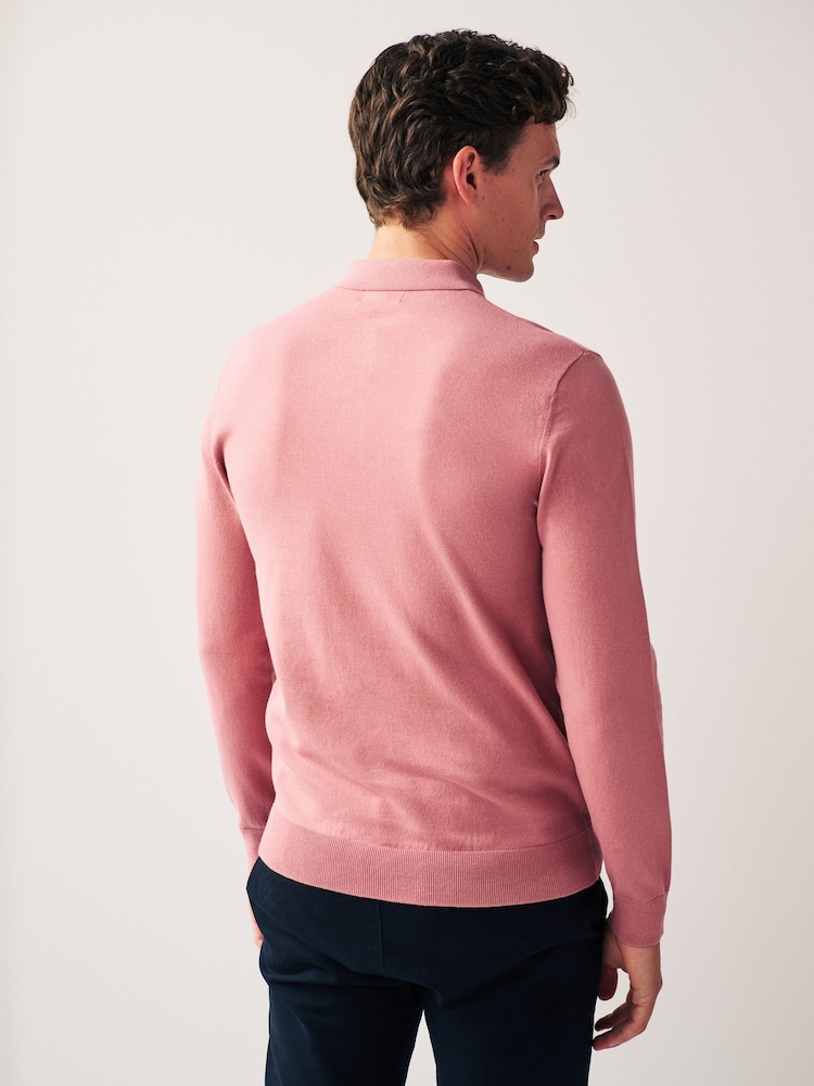 Pink Regular Knitted Long Sleeve Polo Shirt - Image 3 of 6