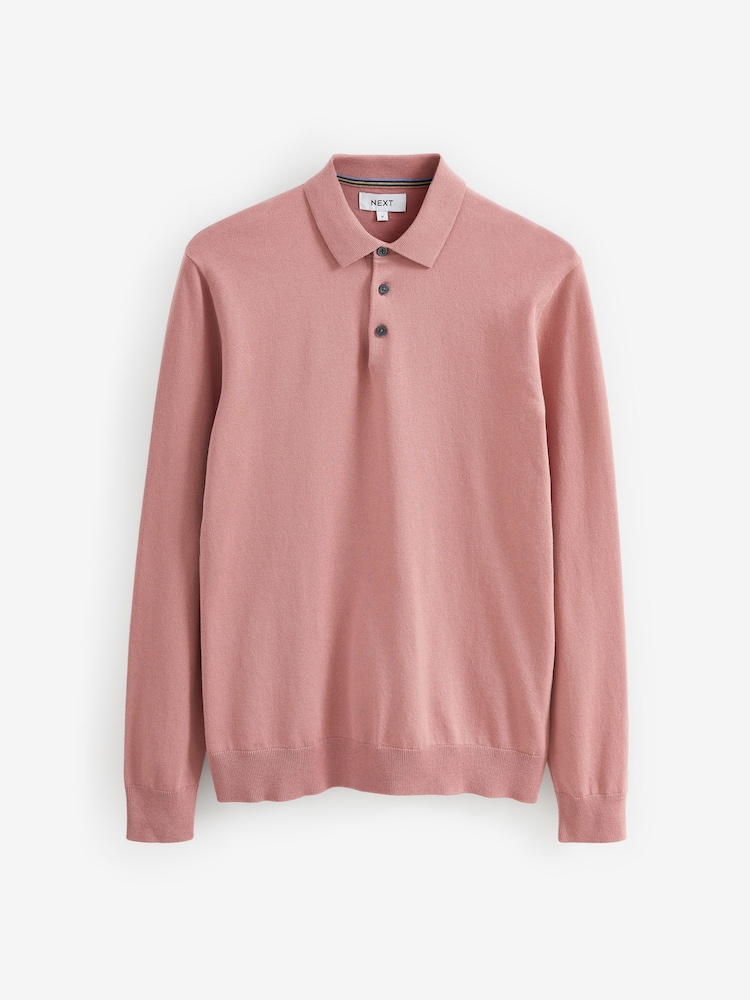 Pink Regular Knitted Long Sleeve Polo Shirt - Image 5 of 6