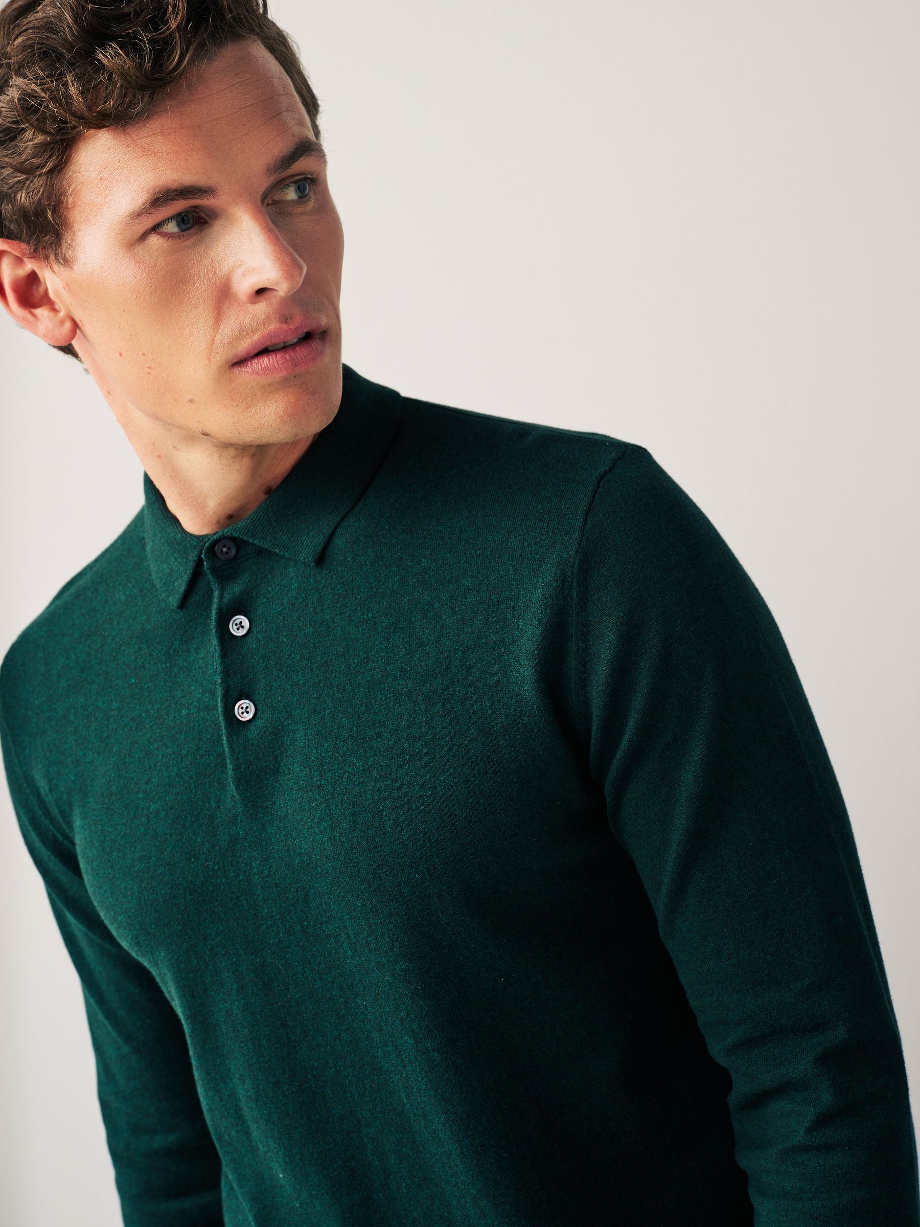 Buy Dark Green Regular Knitted Long Sleeve Polo Shirt from Next Luxembourg