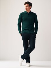 Dark Green Regular Knitted Long Sleeve Polo Shirt - Image 3 of 6
