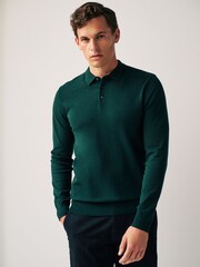 Dark Green Regular Knitted Long Sleeve Polo Shirt - Image 4 of 6