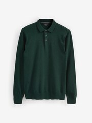 Dark Green Regular Knitted Long Sleeve Polo Shirt - Image 5 of 6