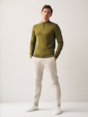 Khaki Green Regular Knitted Long Sleeve Polo Shirt - Image 2 of 6