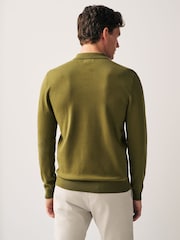 Khaki Green Regular Knitted Long Sleeve Polo Shirt - Image 3 of 6