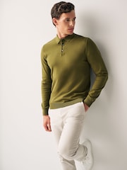 Khaki Green Regular Knitted Long Sleeve Polo Shirt - Image 4 of 6