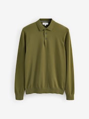 Khaki Green Regular Knitted Long Sleeve Polo Shirt - Image 5 of 6