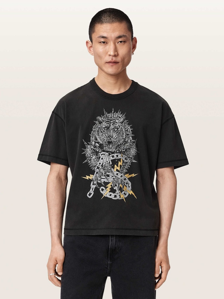 AllSaints Black Iron Tiger Short Sleeve Crew Neck T-Shirt - Image 1 of 7