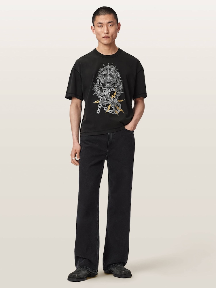 AllSaints Black Iron Tiger Short Sleeve Crew Neck T-Shirt - Image 2 of 7