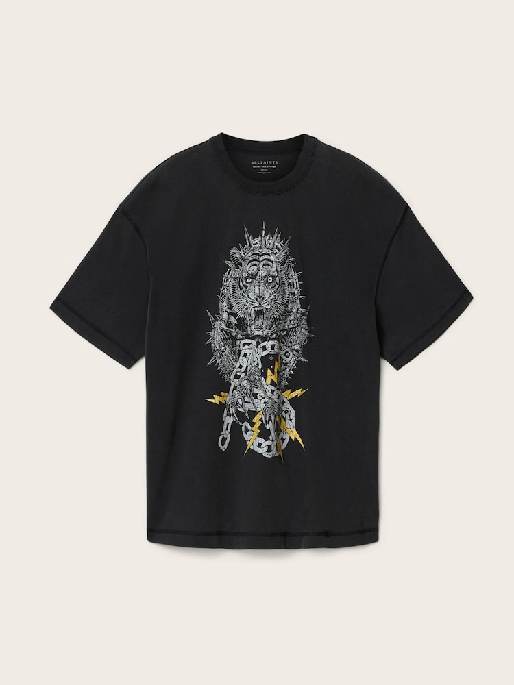 AllSaints Black Iron Tiger Short Sleeve Crew Neck T-Shirt - Image 7 of 7