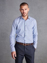 Light Blue Small Check Slim Fit Signature Shirt - Image 1 of 7