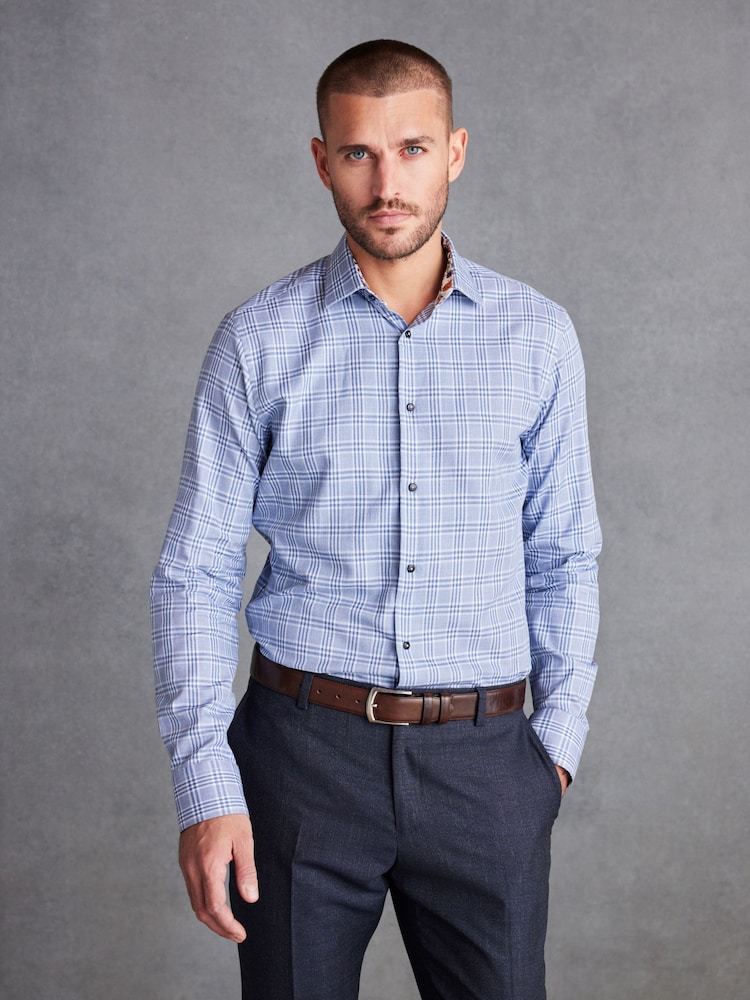 Light Blue Small Check Slim Fit Signature Shirt - Image 1 of 7 Light Blue Small Check Slim Fit Signature Shirt - Image 1 of 7