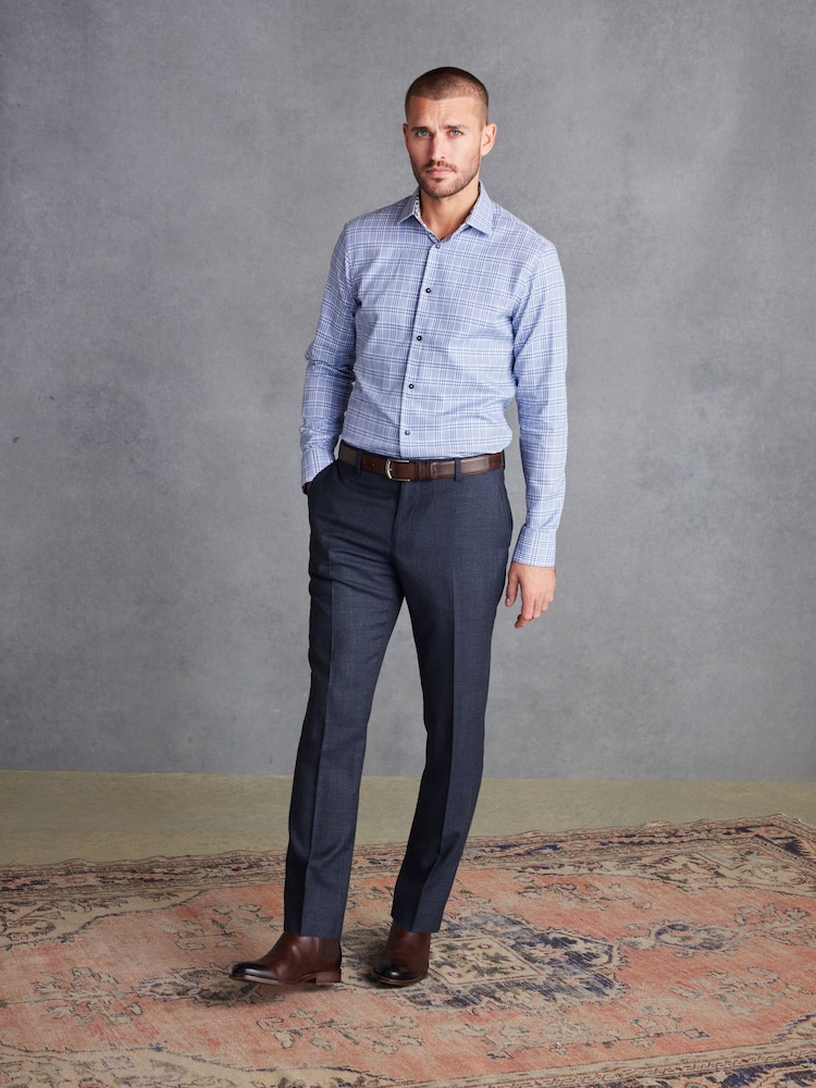 Light Blue Small Check Slim Fit Signature Shirt - Image 2 of 7 Light Blue Small Check Slim Fit Signature Shirt - Image 2 of 7