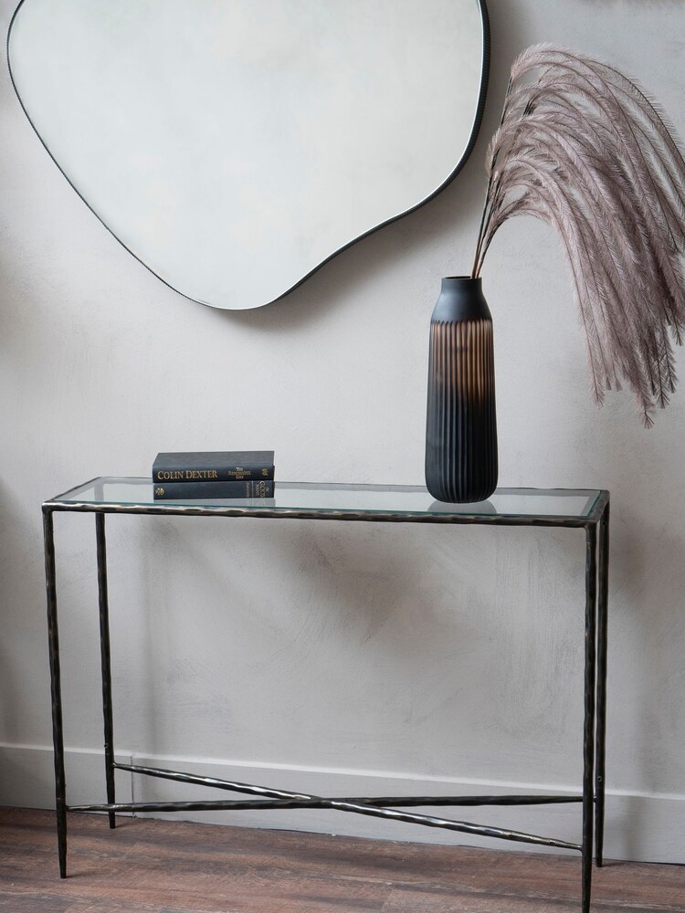 Libra Interiors Bronze Patterdale Small Glass Top Console Table - Image 1 of 4