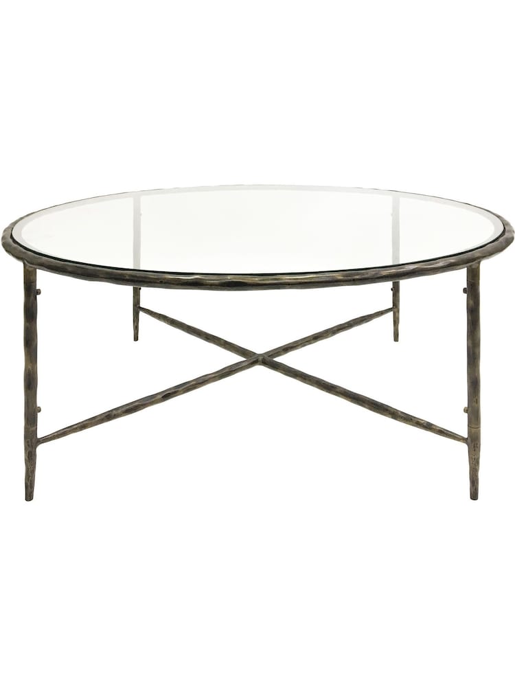 Libra Interiors Bronze Patterdale Round Glass Top Coffee Table - Image 2 of 4