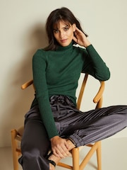 Green Sparkle Ribbed Roll Neck Jumper - Image 1 of 7