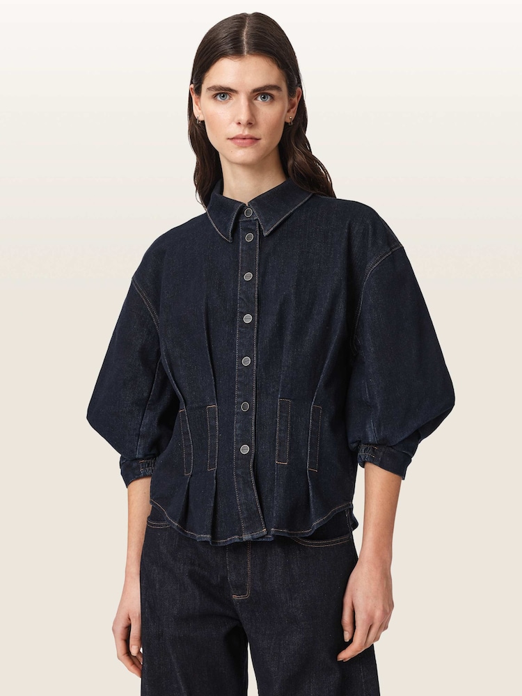 AllSaints Blue Nancy Denim Shirt - Image 1 of 6