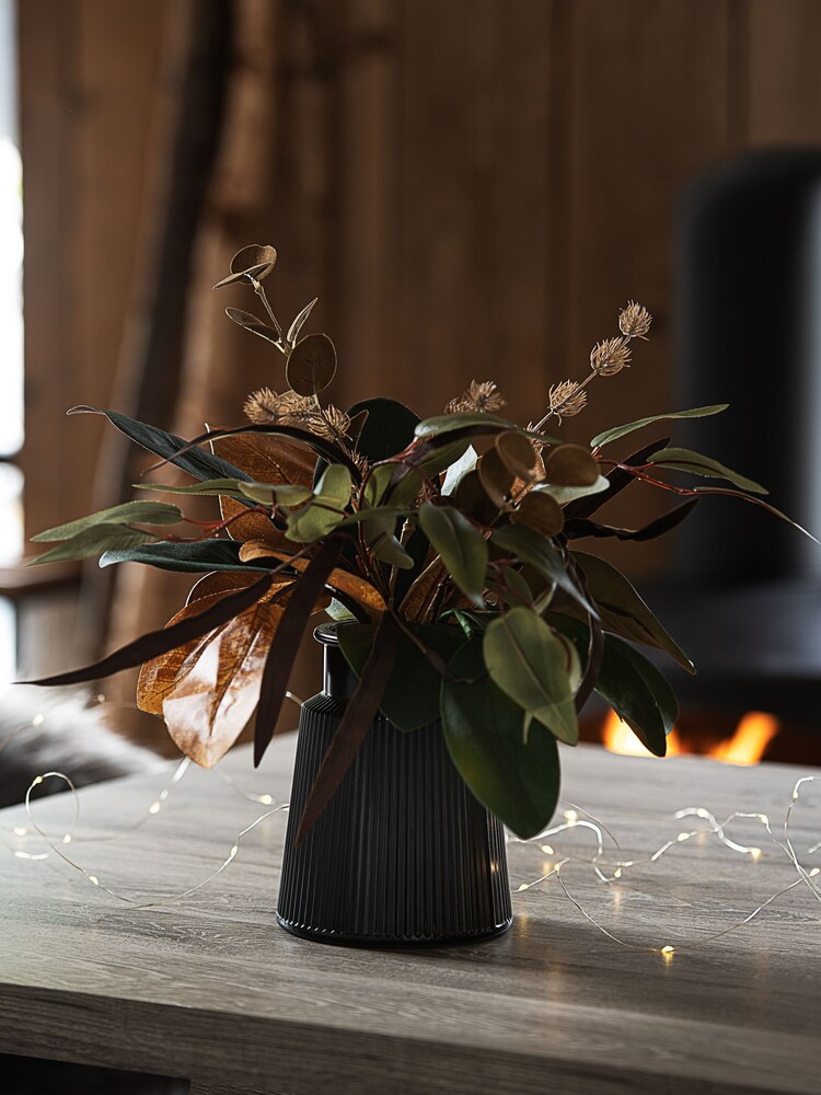Brown Artificial Bronx Autumnal Leaves In Ribbed Vase - Image 1 of 4