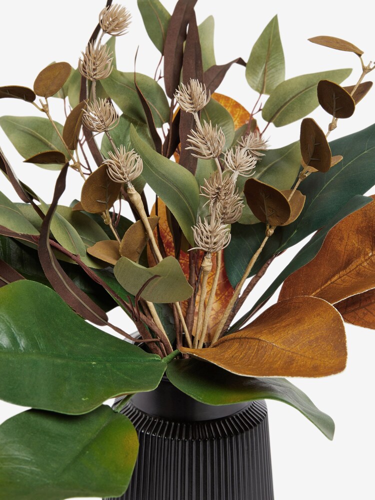 Brown Artificial Bronx Autumnal Leaves In Ribbed Vase - Image 2 of 4