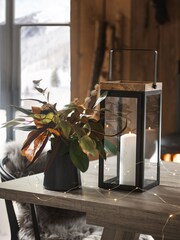 Brown Artificial Bronx Autumnal Leaves In Ribbed Vase - Image 3 of 4