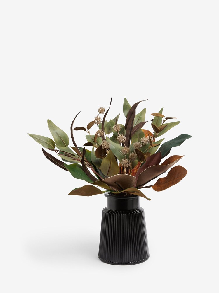 Brown Artificial Bronx Autumnal Leaves In Ribbed Vase - Image 4 of 4