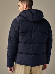 Navy Blue Textured Puffer Jacket - Image 3 of 11