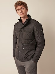 Black Diamond Quilt Biker Coat - Image 4 of 18