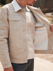 Neutral Borg Collared Denim Trucker Jacket - Image 1 of 12
