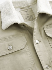 Neutral Borg Collared Denim Trucker Jacket - Image 10 of 12