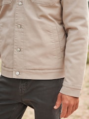 Neutral Borg Collared Denim Trucker Jacket - Image 6 of 12