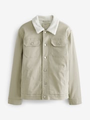 Neutral Borg Collared Denim Trucker Jacket - Image 8 of 12