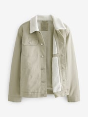 Neutral Borg Collared Denim Trucker Jacket - Image 9 of 12